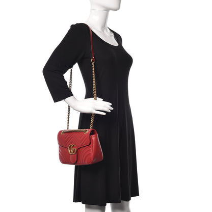 Gucci Calfskin Matelasse Small GG Marmont Shoulder Bag Hibiscus Red 2 of 9