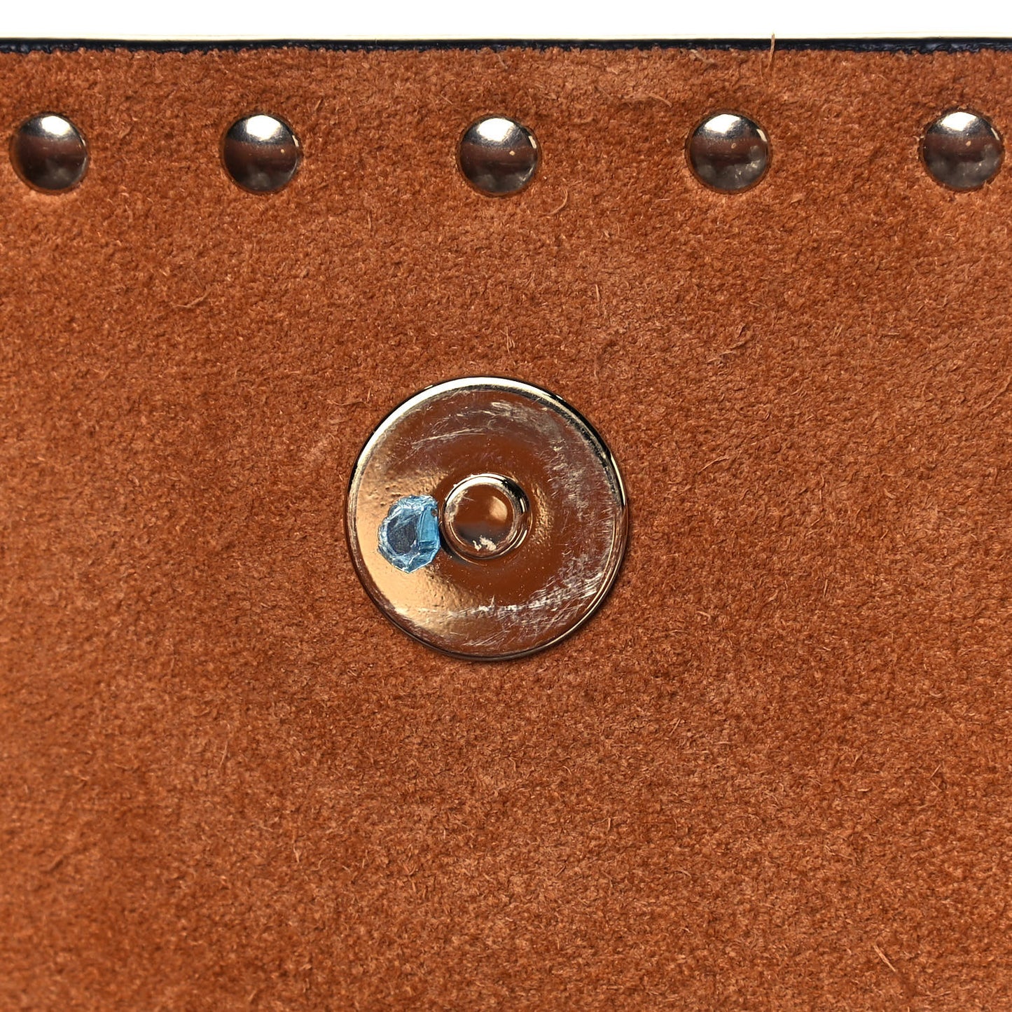 Grained Calfskin Rockstud Shoulder Tote Bright Cognac