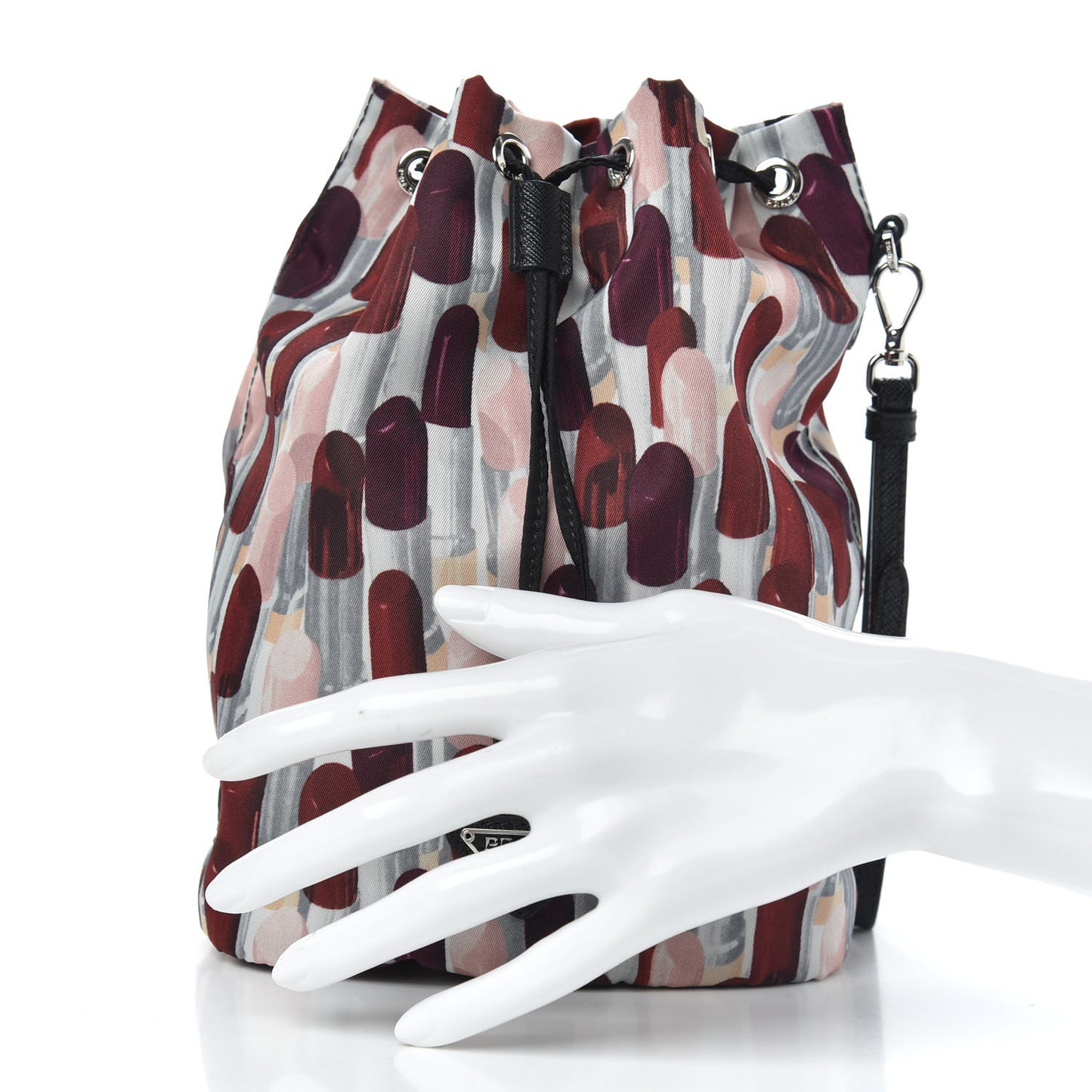 Tessuto Nylon Saffiano Lipstick Print Bucket Wristlet Rosso