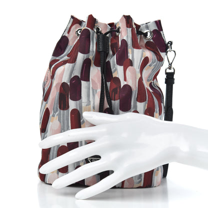 Prada Tessuto Nylon Saffiano Lipstick Print Bucket Wristlet Rosso 2 of 9