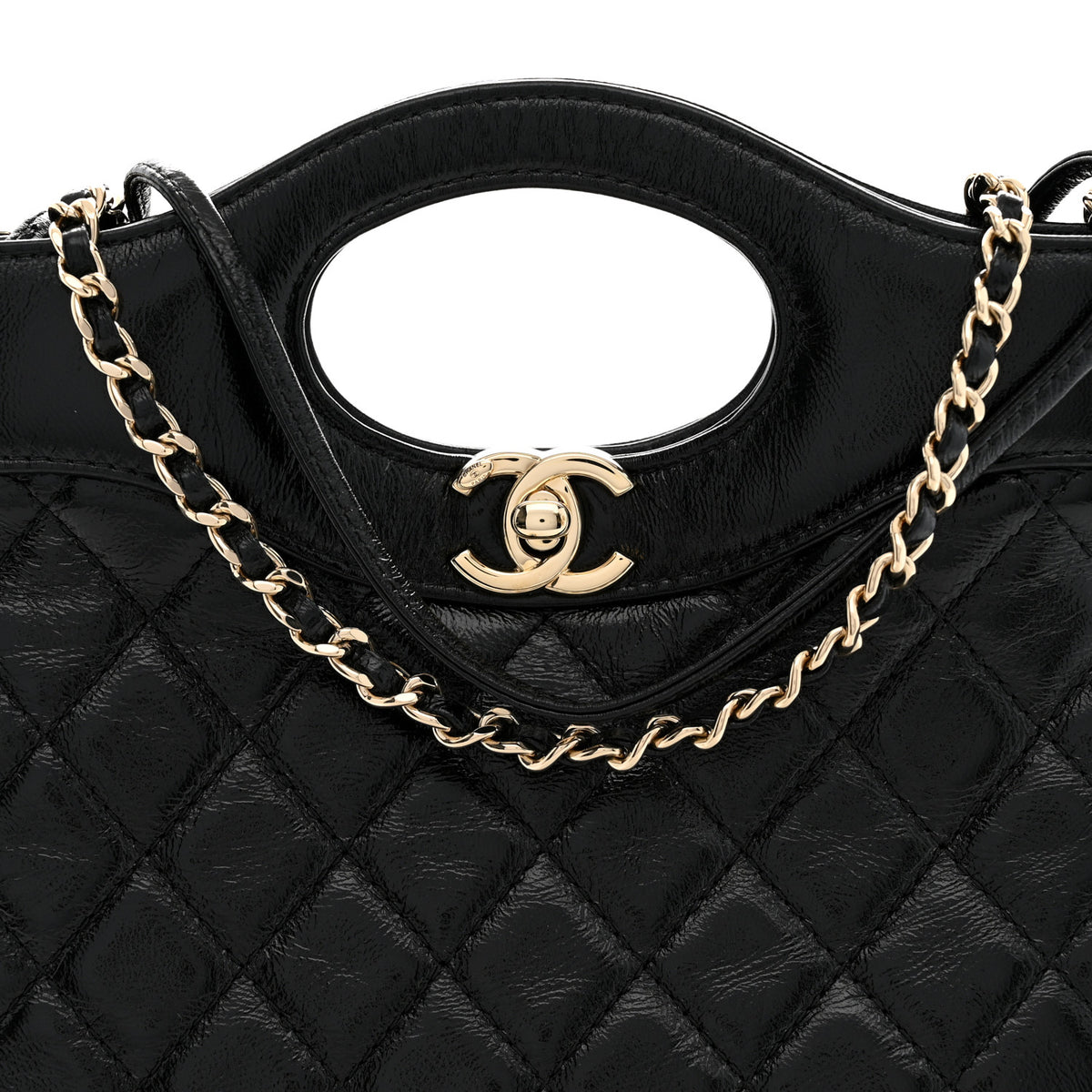 Aged Calfskin Quilted Mini 31 Shopping Bag Black