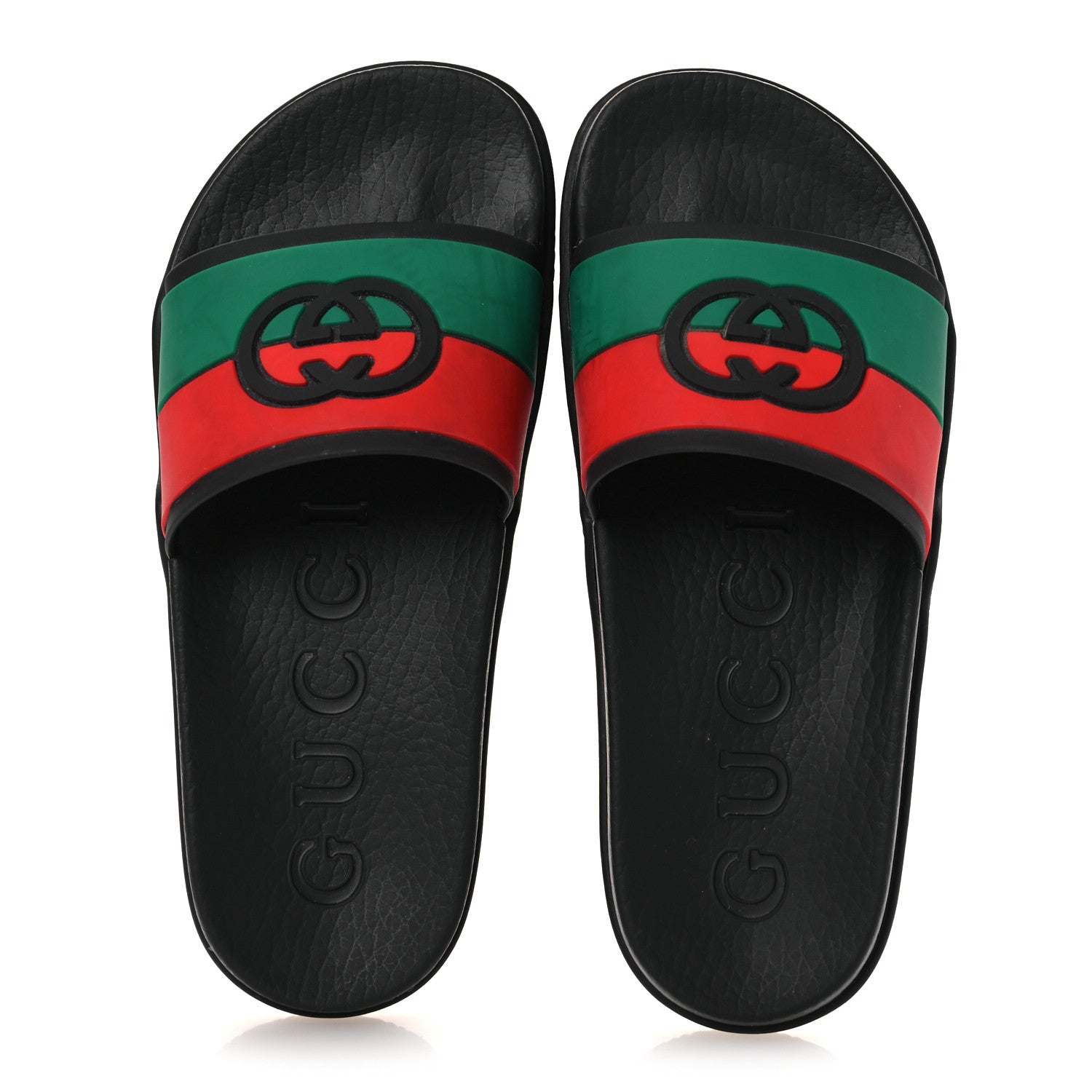 Gucci Rubber Web Womens Interlocking G Slide Sandals 33 Black Green Red 2 of 11