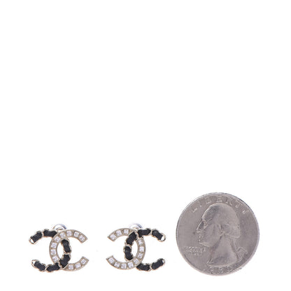 Chanel Crystal Baguette Lambskin Chain CC Vintage Allure Stud Earrings Black Gold 2 of 5