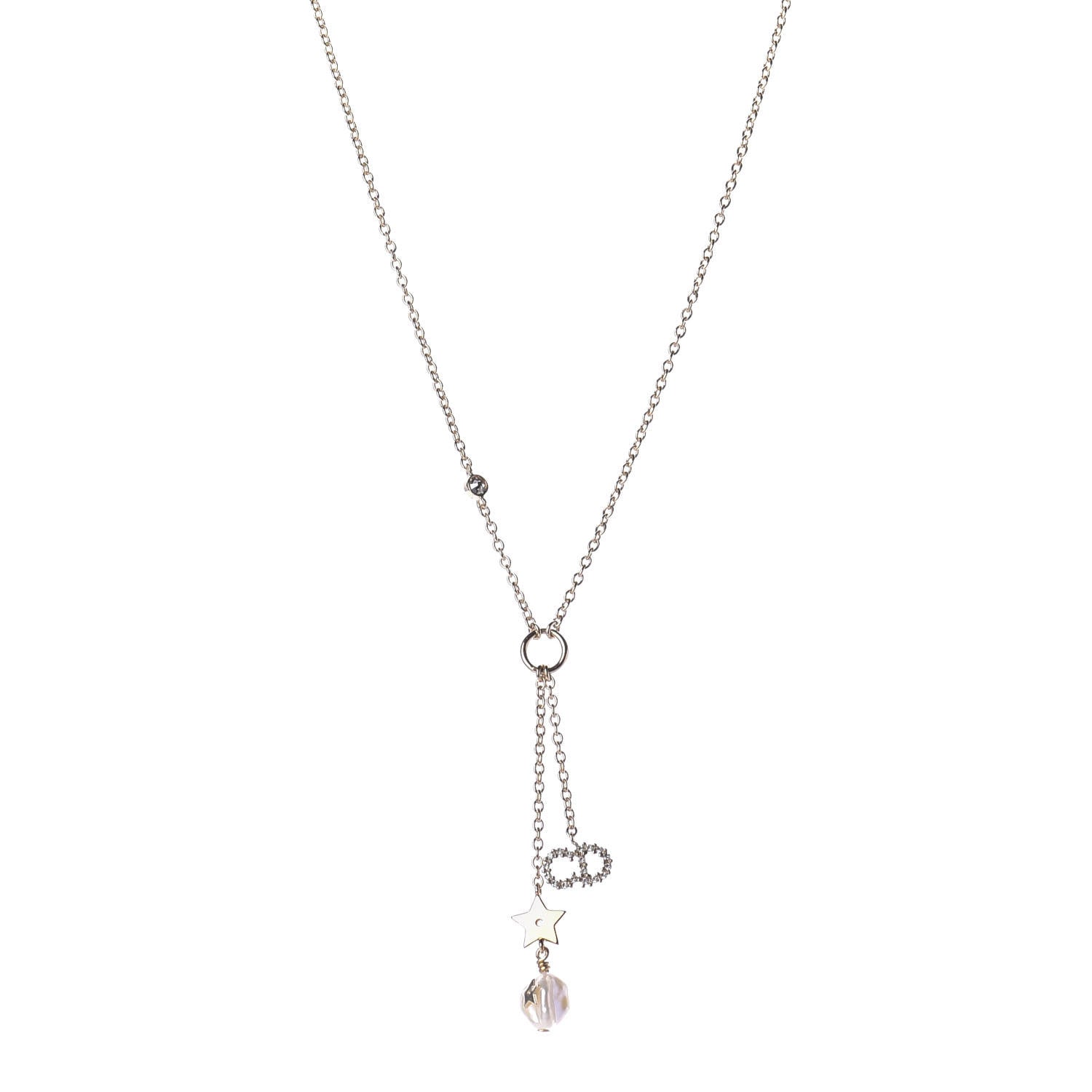 Christian Dior Crystal Pearl Shiny-D Tribal Long Necklace Gold 2 of 7