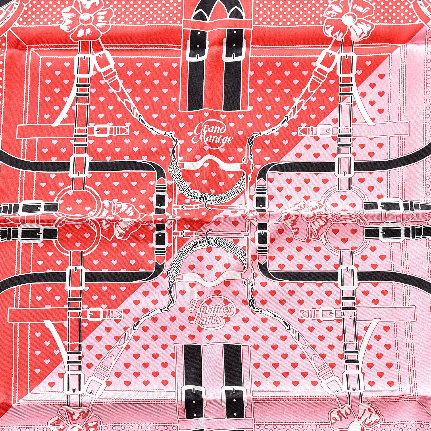Hermes Silk Grand Manege Cut Bandana Love Scarf 65 Rouge Rose Black 2 of 4