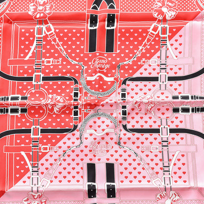 Hermes Silk Grand Manege Cut Bandana Love Scarf 65 Rouge Rose Black 2 of 4