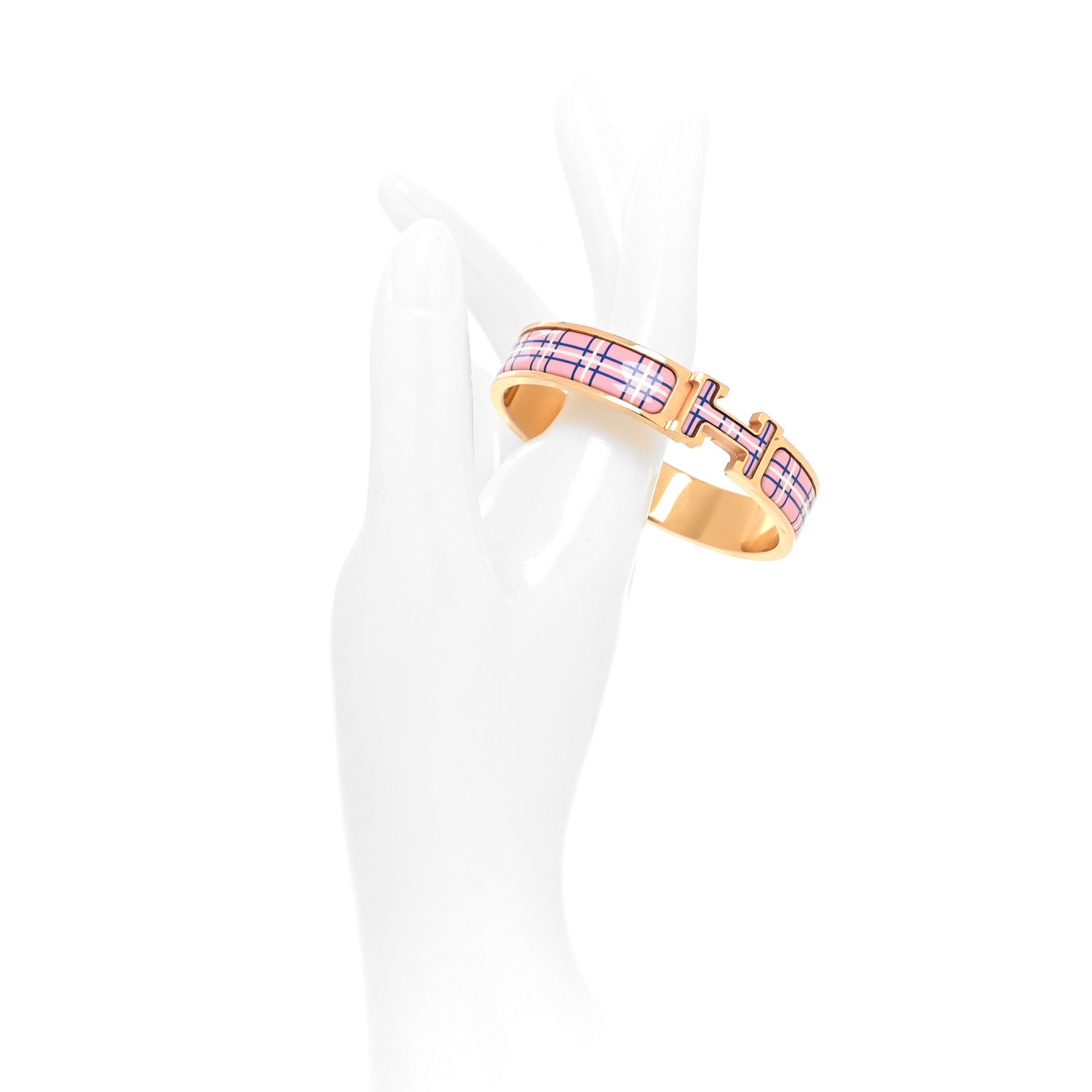 Hermes Enamel Printed Narrow Tartan Clic H Bracelet PM Pink Delirium 2 of 5
