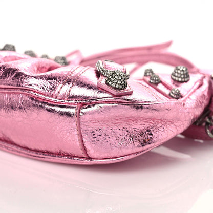 Balenciaga Metallic Agneau Arena Crystal Le Cagole Mini Purse With Chain Met Pink 6 of 9