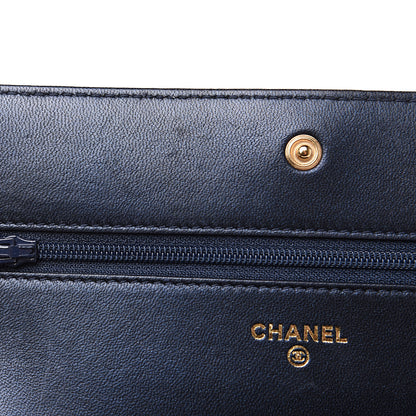 Chanel Goatskin Camellia Embossed Wallet On Chain WOC Navy 8 of 11