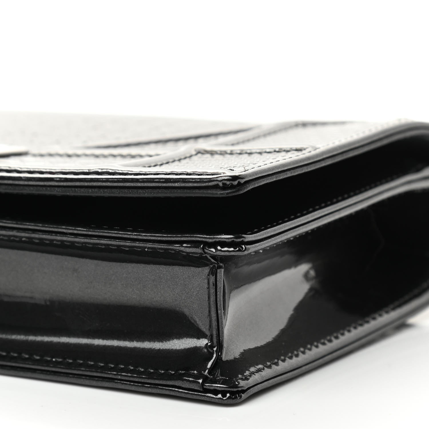 Christian Dior Metallic Patent Micro-Cannage Diorama Wallet on Chain Pouch Black 9 of 9