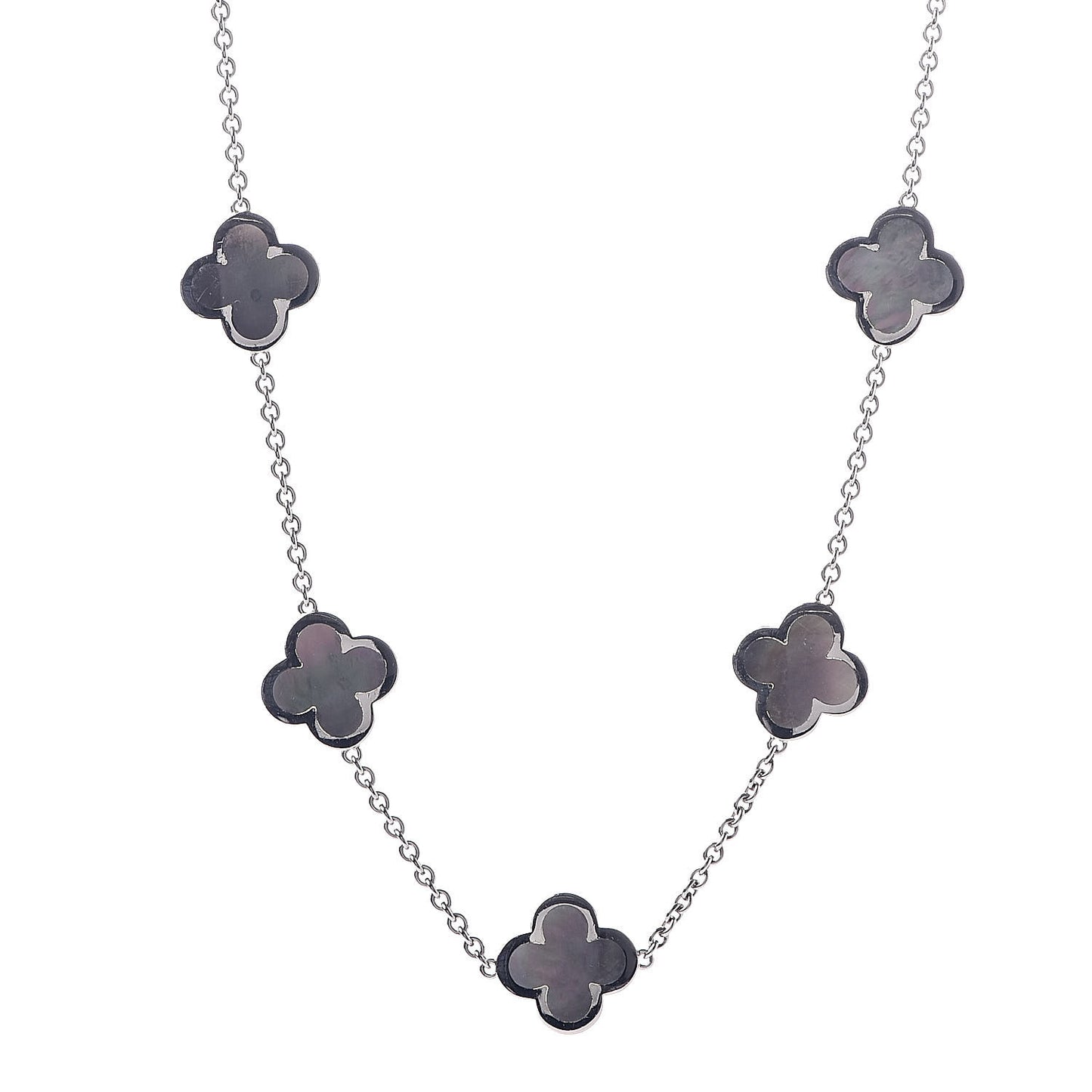 18K White Gold Grey Mother of Pearl 9 Motifs Pure Alhambra Necklace