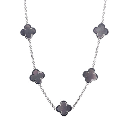 Van Cleef & Arpels 18K White Gold Grey Mother of Pearl 9 Motifs Pure Alhambra Necklace 1 of 5