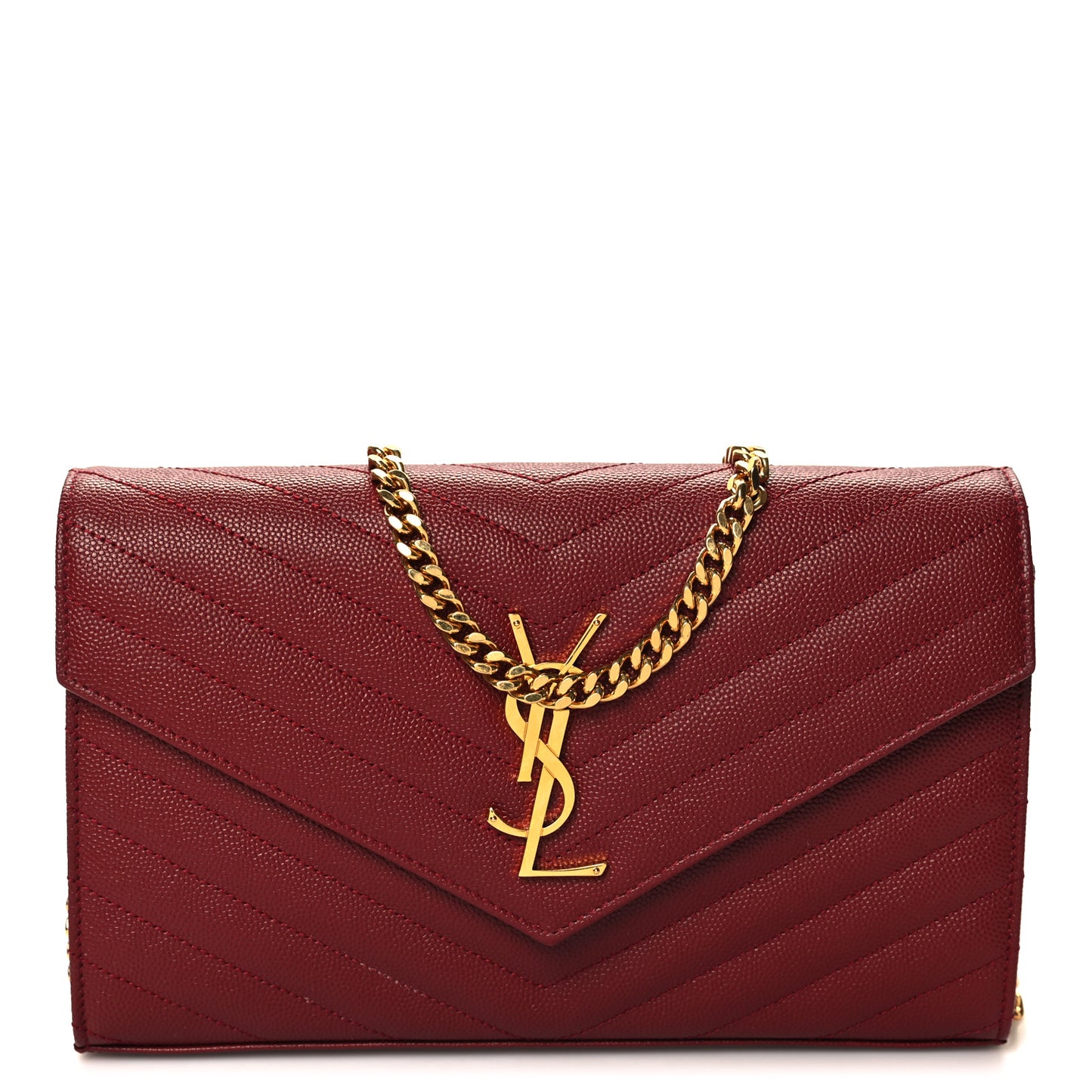 Grain De Poudre Matelasse Chevron Monogram Chain Wallet Opyum Red