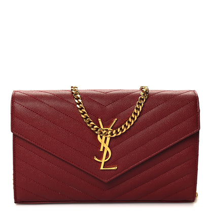 Saint Laurent Grain De Poudre Matelasse Chevron Monogram Chain Wallet Opyum Red 1 of 10