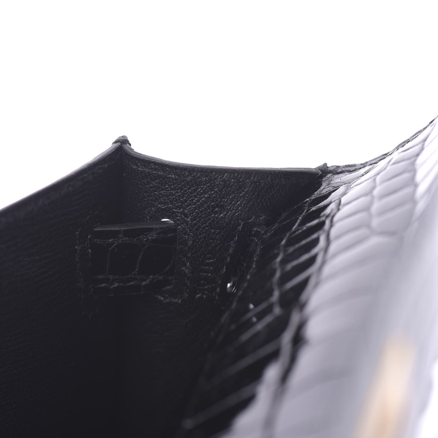 Shiny Porosus Crocodile Kelly Cut Pochette Black