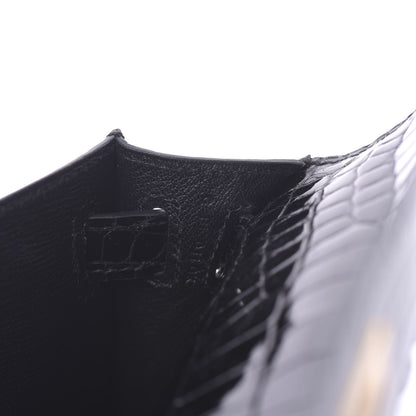 Hermes Shiny Porosus Crocodile Kelly Cut Pochette Black 8 of 31