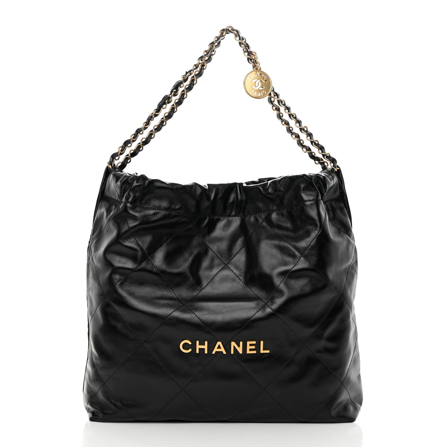 Shiny Calfskin Quilted Chanel 22 Black
