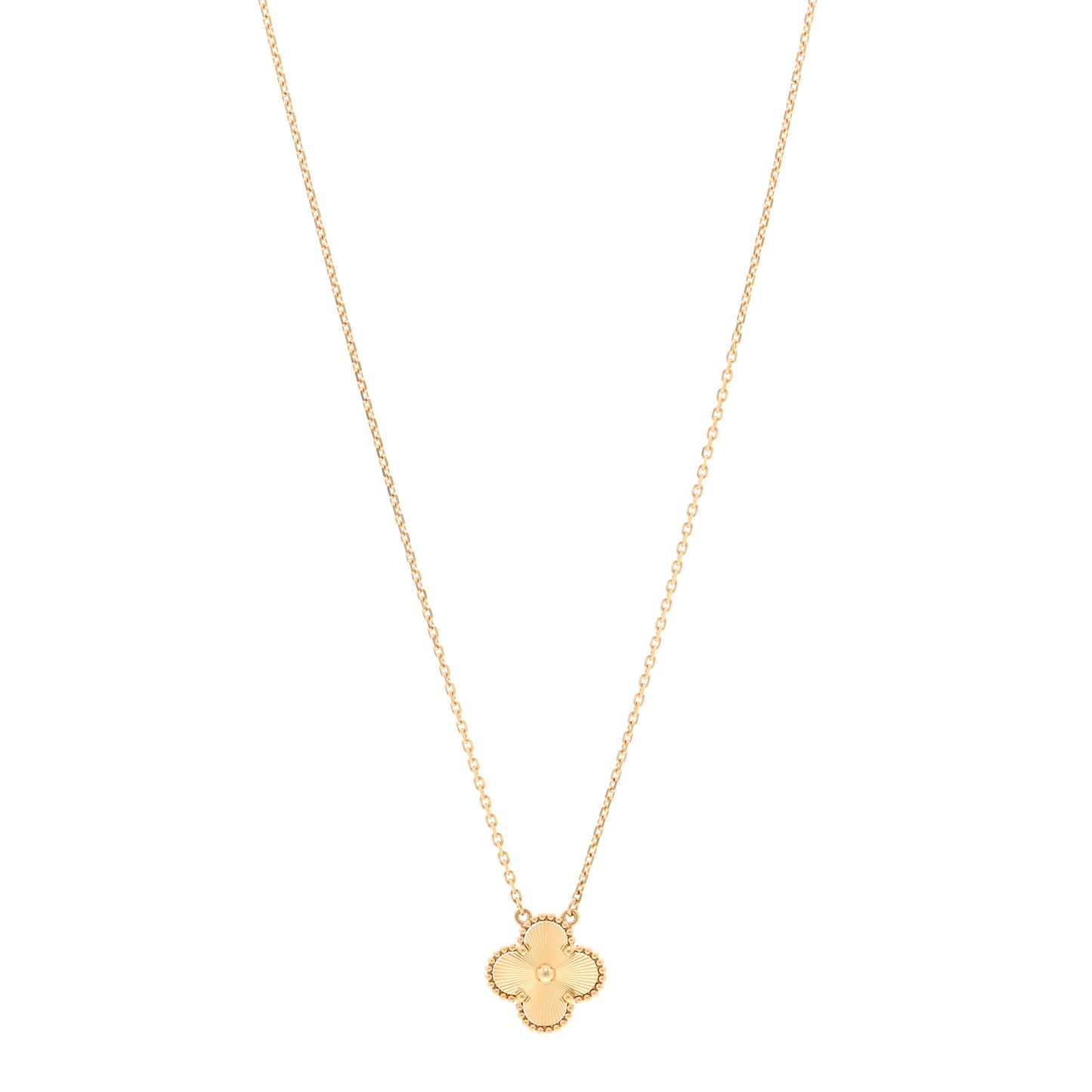 18K Yellow Gold Guilloche Vintage Alhambra Pendant Necklace
