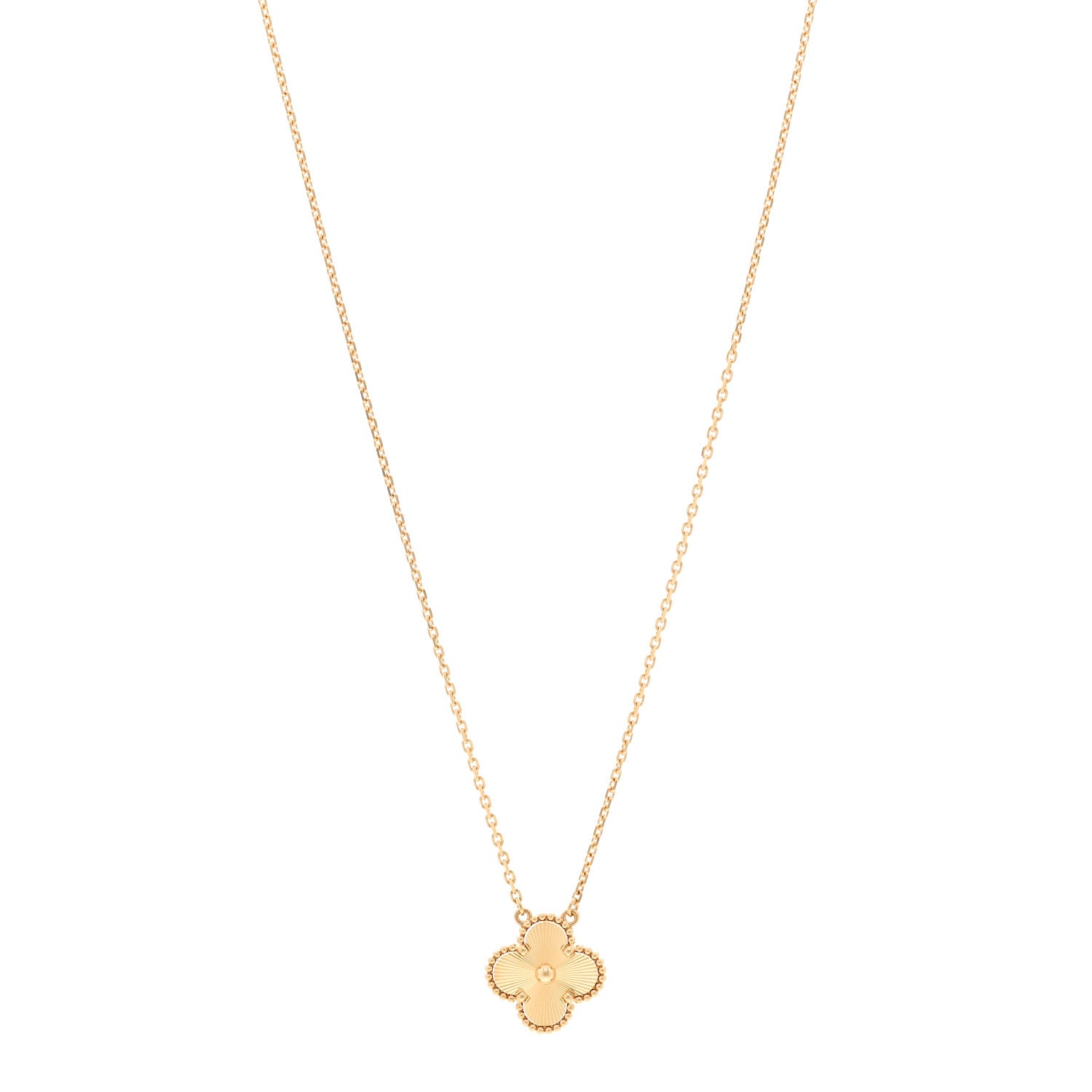 Van Cleef & Arpels 18K Yellow Gold Guilloche Vintage Alhambra Pendant Necklace 1 of 6