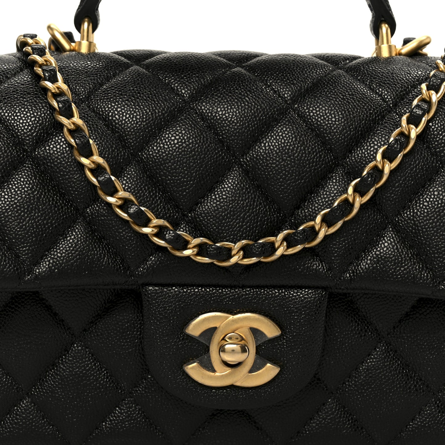 Caviar Quilted Mini Top Handle Rectangular Flap Black