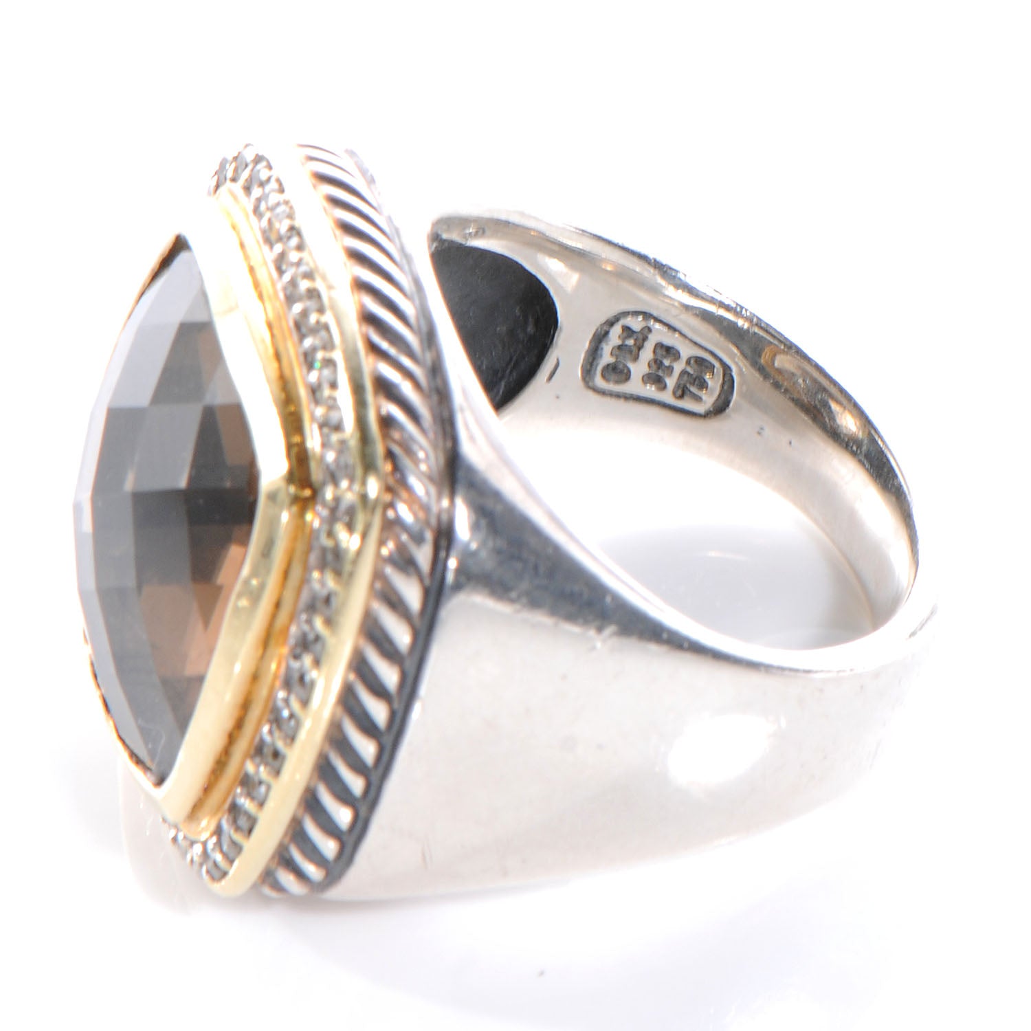 David Yurman Sterling Silver 18K Yellow Gold Diamond Smoky Quartz 14mm Albion Statement Ring 54 7 4 of 5