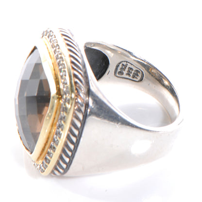 David Yurman Sterling Silver 18K Yellow Gold Diamond Smoky Quartz 14mm Albion Statement Ring 54 7 4 of 5
