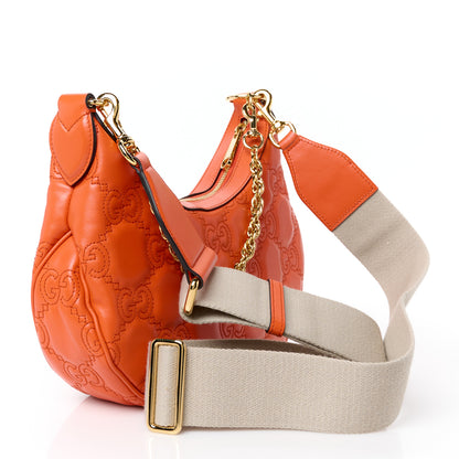 Gucci Calfskin GG Matelasse Small Hobo Shoulder Bag Spring Orange Natural 3 of 10