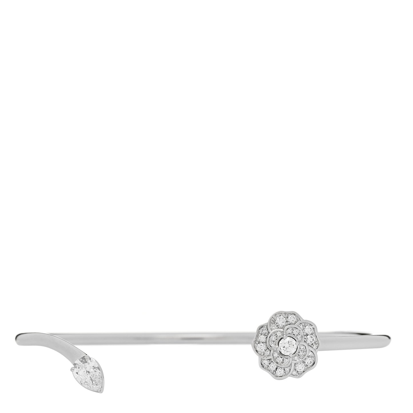 18K White Gold Diamond Camelia Precieux Cuff Bracelet M