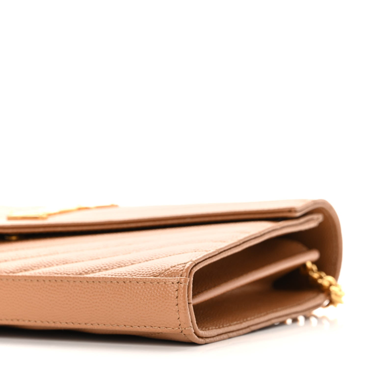 Saint Laurent Grain De Poudre Matelasse Chevron Monogram Chain Wallet Natural Dark 9 of 10