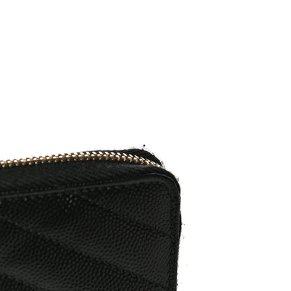 Saint Laurent Grain De Poudre Matelasse Chevron Monogram Compact Zip Around Wallet Black 15 of 21