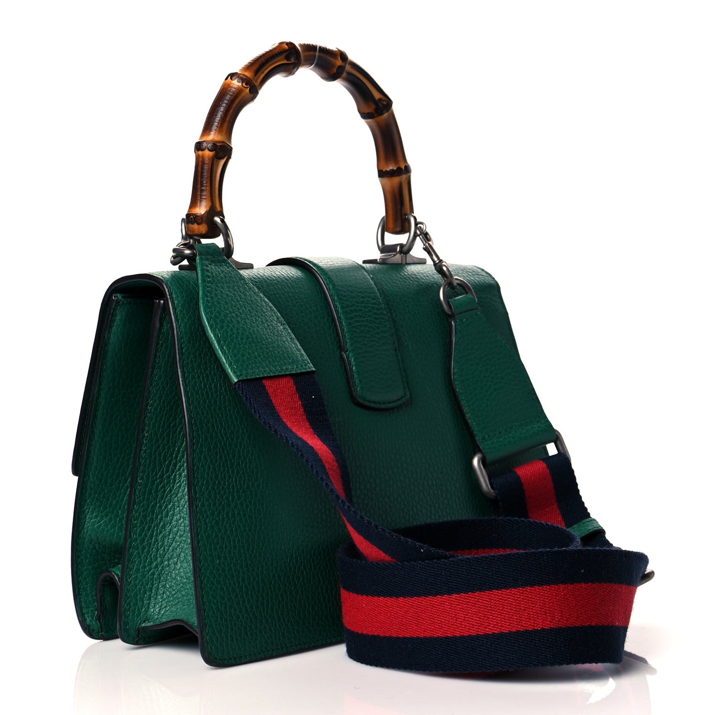 Dollar Calfskin Crystal Web Medium Dionysus Bamboo Top Handle Bag Emerald