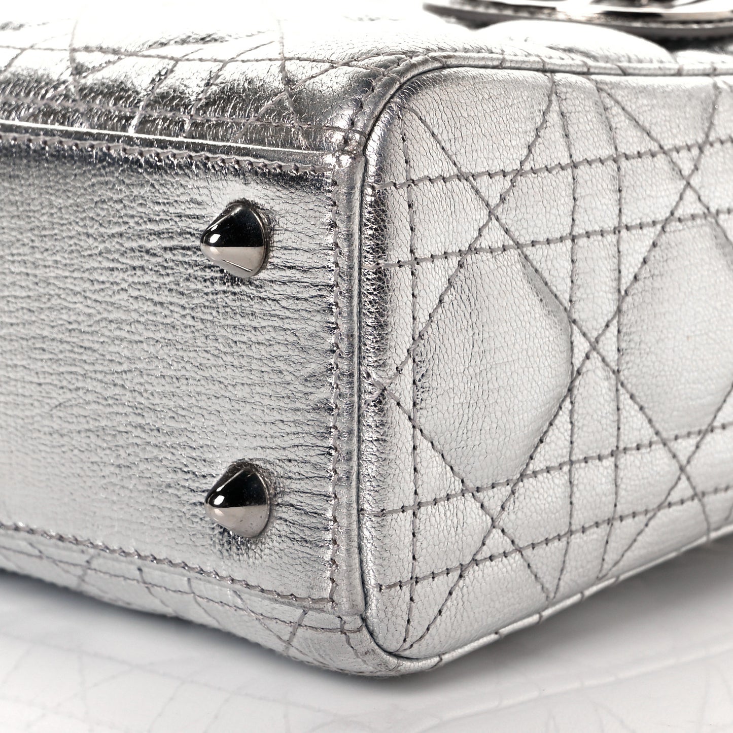 Metallic Grained Calfskin Cannage Small Lucky Badges My Lady Dior Silver