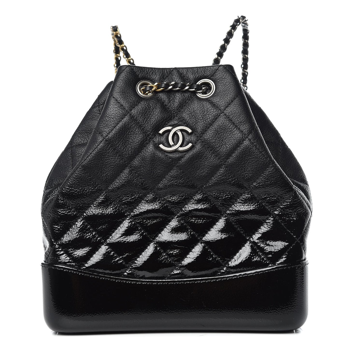 Patent Goatskin Quilted Small Gabrielle Backpack Black