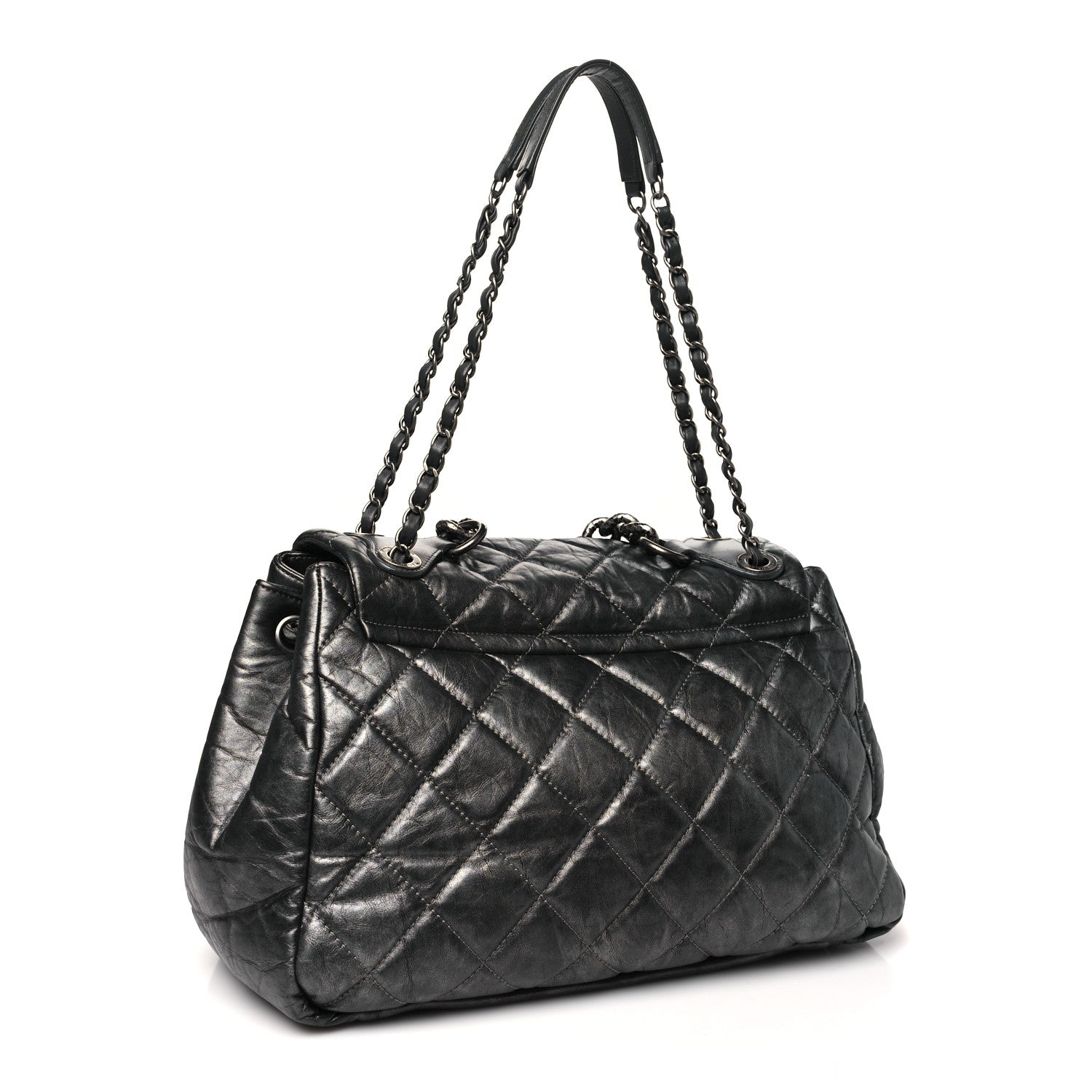 Chanel Metallic Aged Calfskin Quilted Large Pondichery Flap Dark Grey 3 of 10