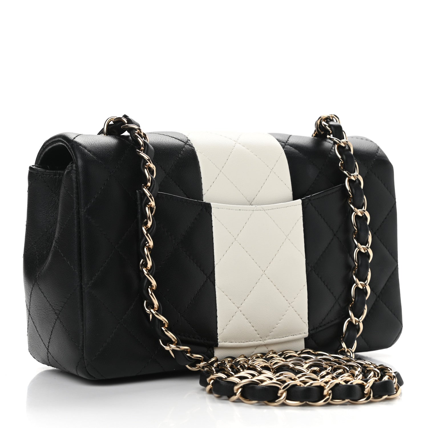 Chanel Lambskin Quilted Mini Rectangular Flap Black White 3 of 11