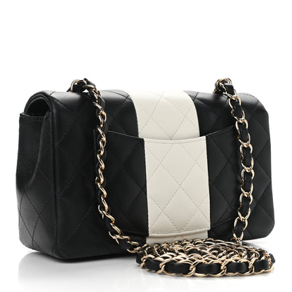 Chanel Lambskin Quilted Mini Rectangular Flap Black White 3 of 11