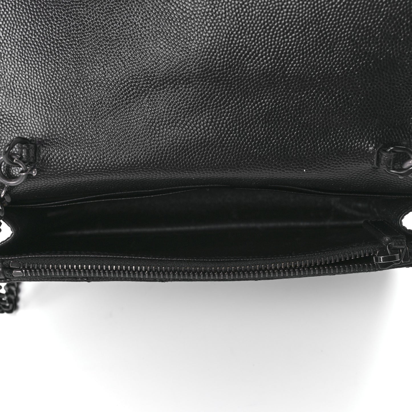 Grain De Poudre Matelasse Chevron Monogram Monochrome Envelope Chain Wallet Black