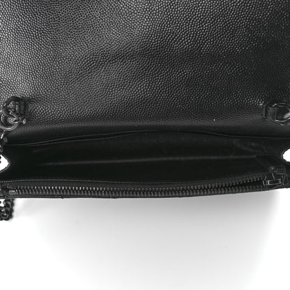 Saint Laurent Grain De Poudre Matelasse Chevron Monogram Monochrome Envelope Chain Wallet Black 5 of 11