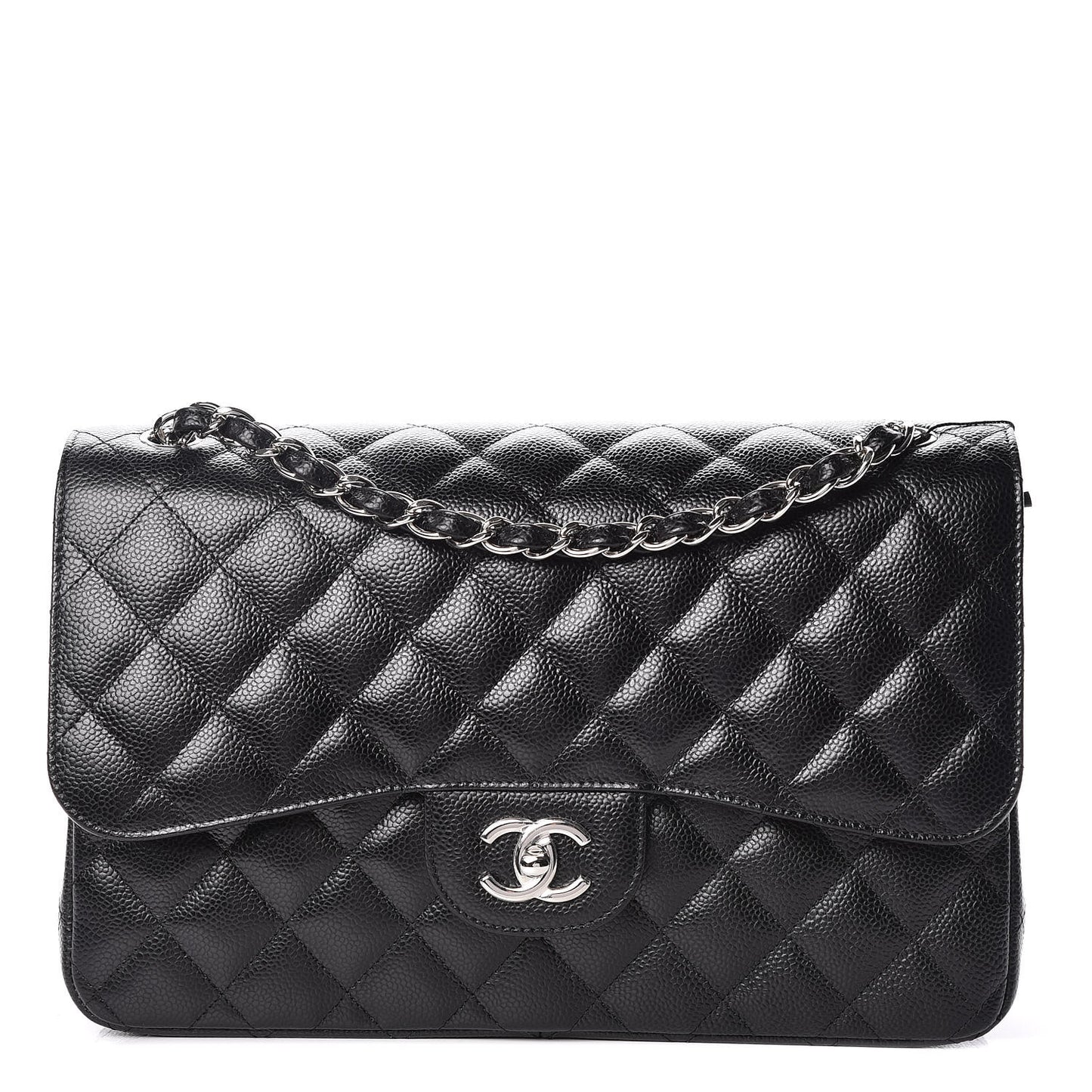 Caviar Quilted Jumbo Double Flap Black