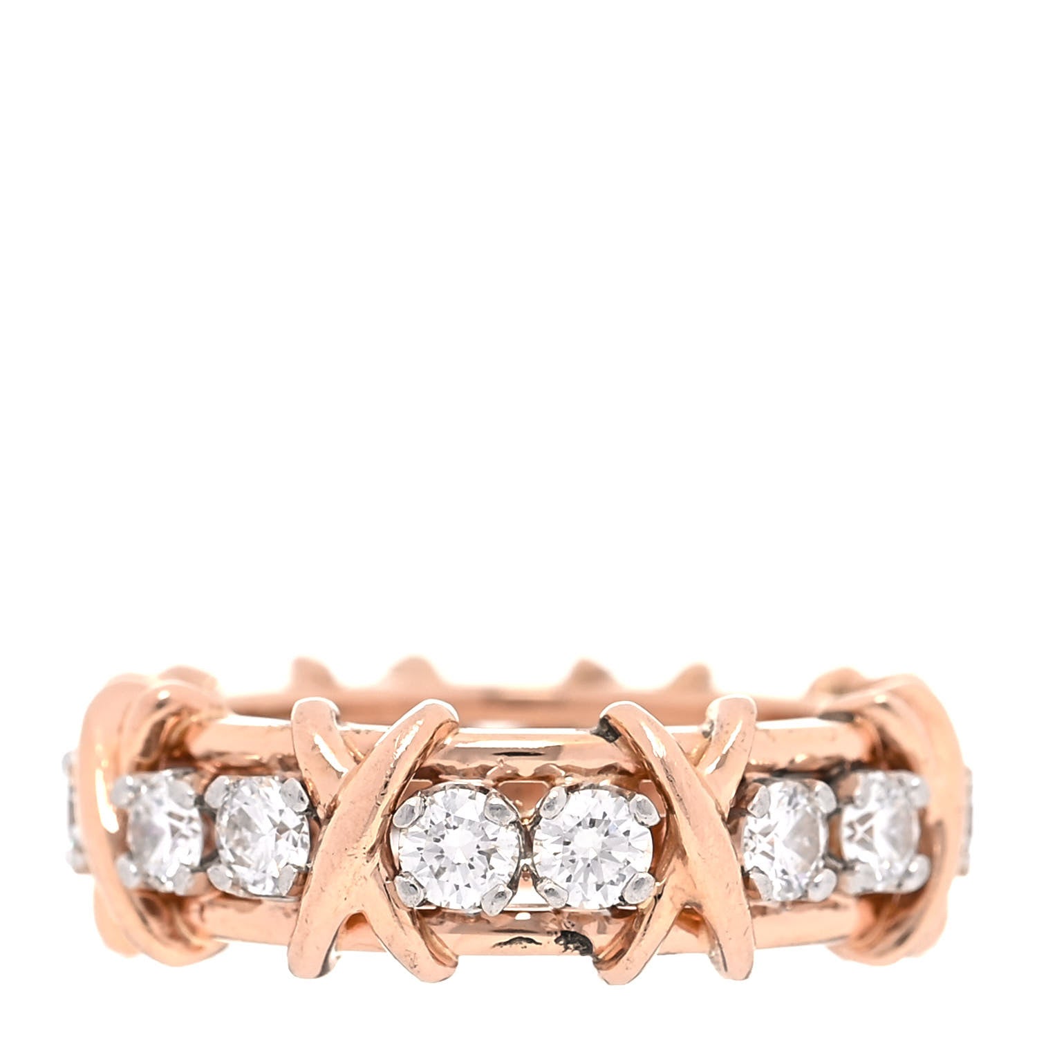 Tiffany 18K Rose Gold Platinum Diamond Schlumberger Sixteen Stone Ring 48 4.5 3 of 6