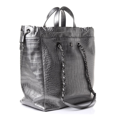 Chanel Calfskin Crocodile Embossed Large Shopping Tote Silver 2 of 11