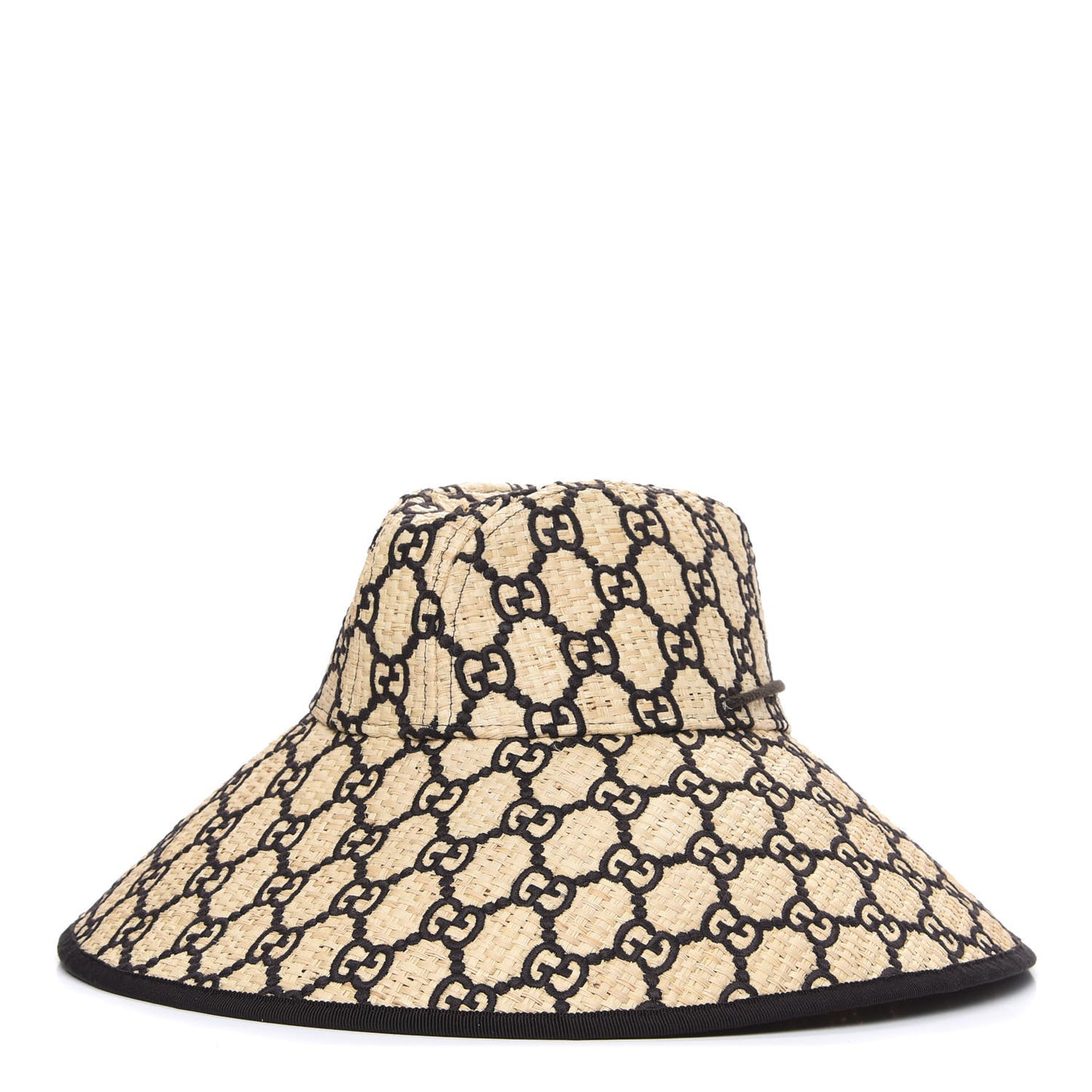 Raffia Elaphe GG Monogram Embroidered Wide Brim Hat Ivory Black