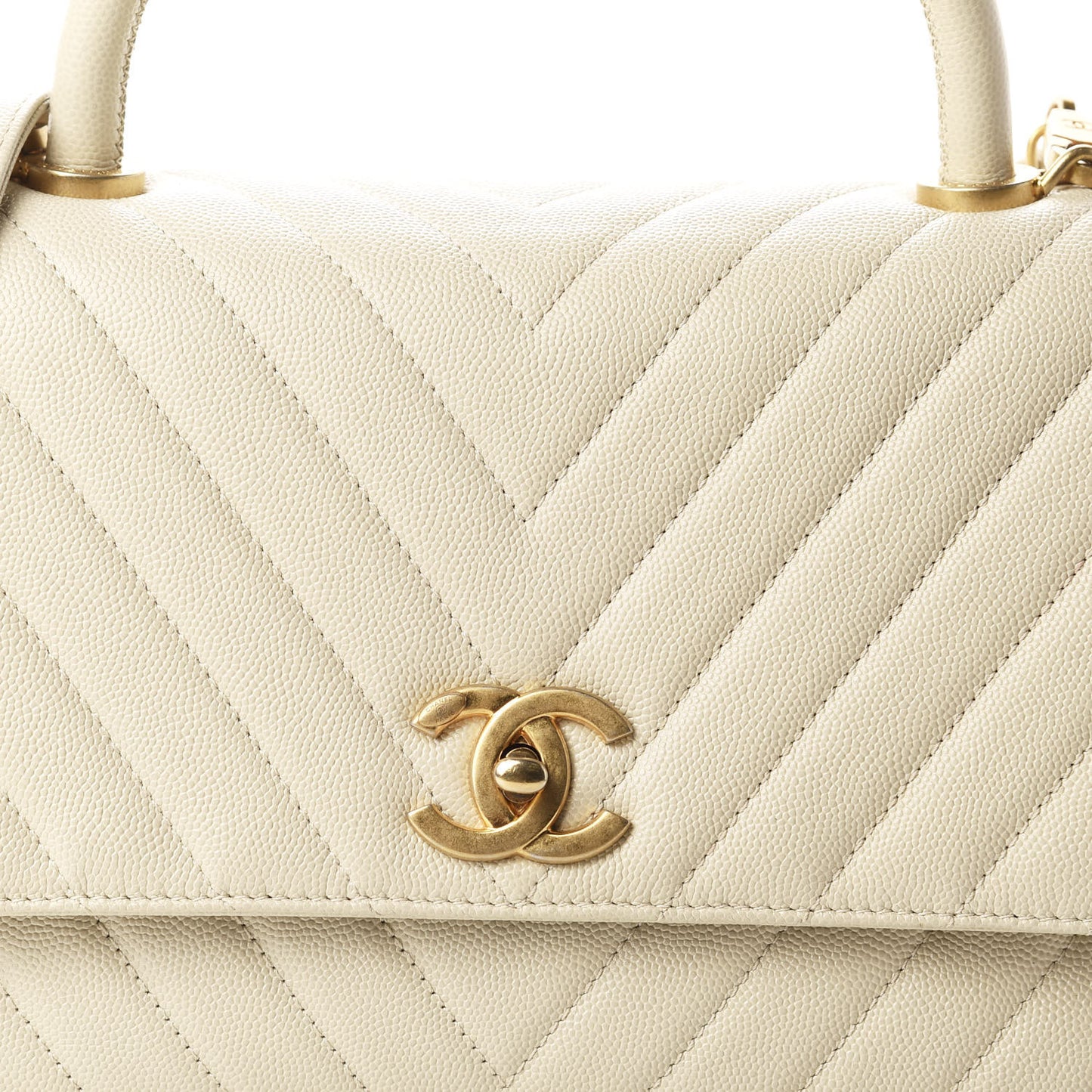 Caviar Chevron Quilted Small Coco Handle Flap Light Beige