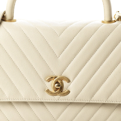 Chanel Caviar Chevron Quilted Small Coco Handle Flap Light Beige 10 of 10
