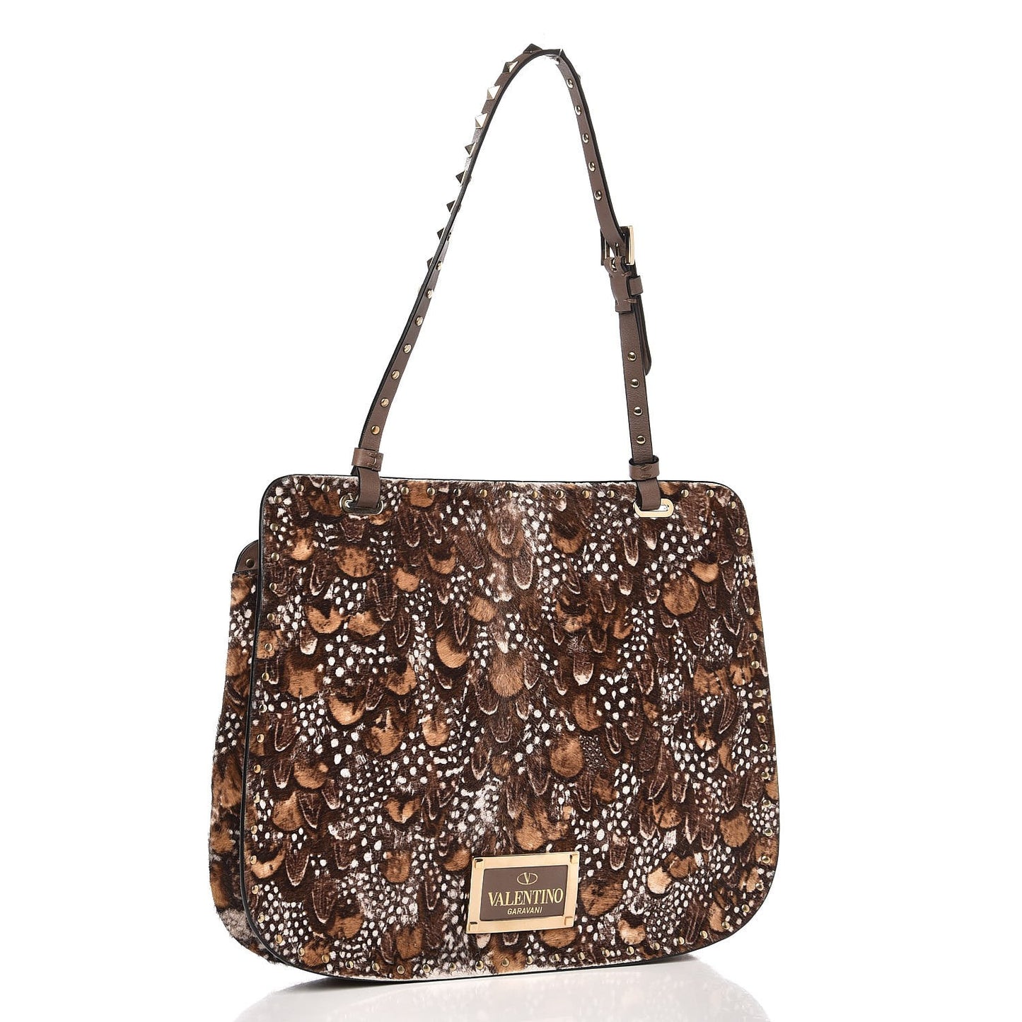 Calf Hair Feather Rockstud Shoulder Satchel