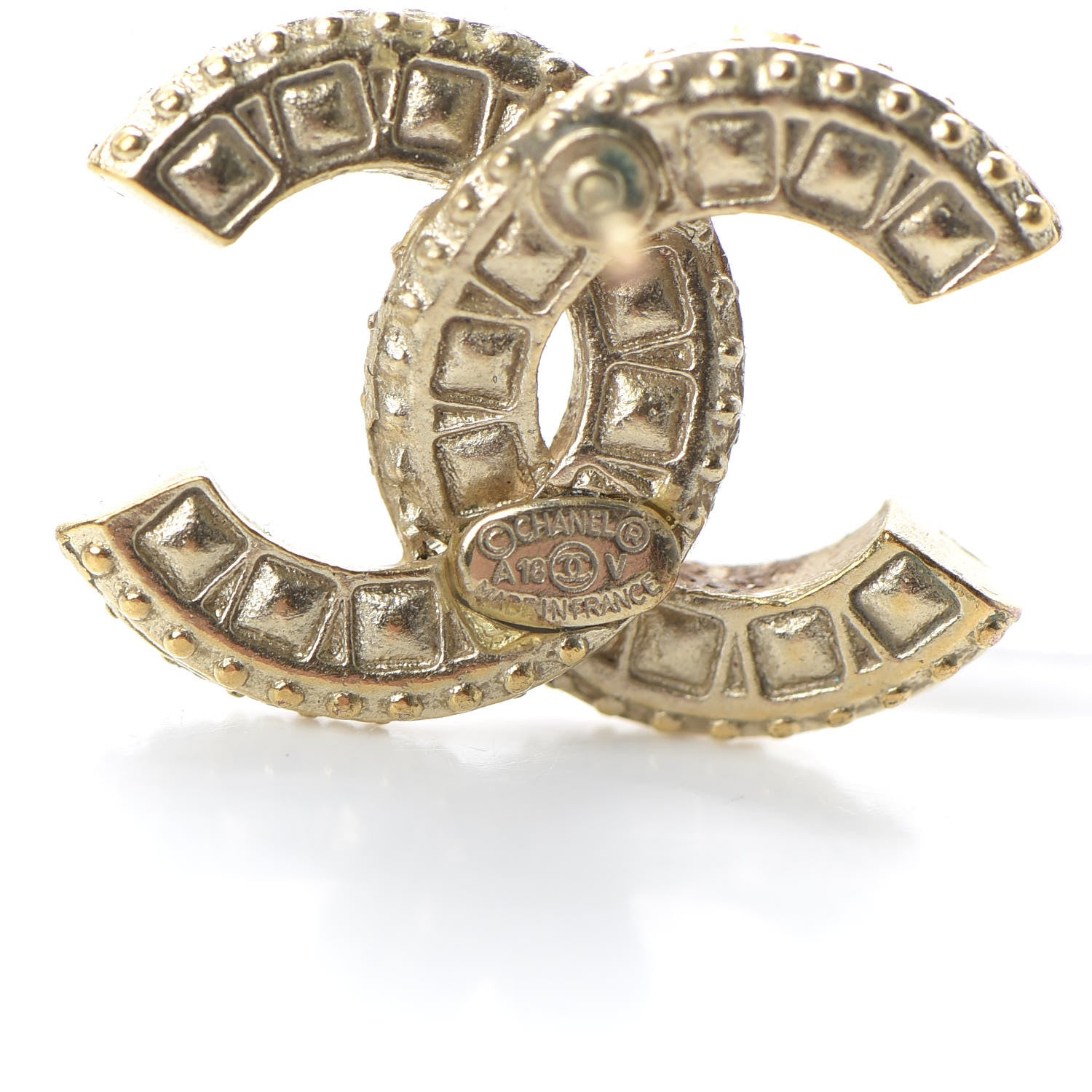 Chanel Crystal Timeless CC Earrings Light Gold 4 of 6