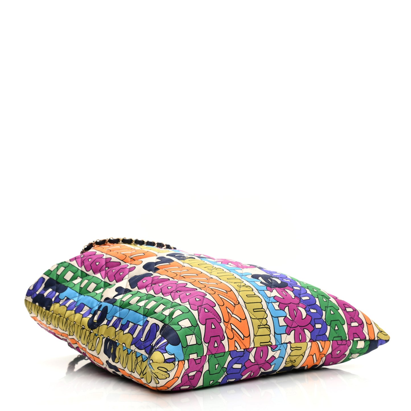 Printed Fabric Quilted Logo Large Shopping Tote Multicolor
