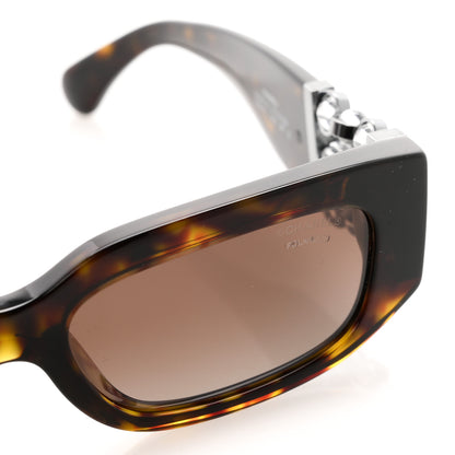 Chanel Acetate Glass Pearl Polarized Oval Sunglasses 5544 Tortoise 7 of 8