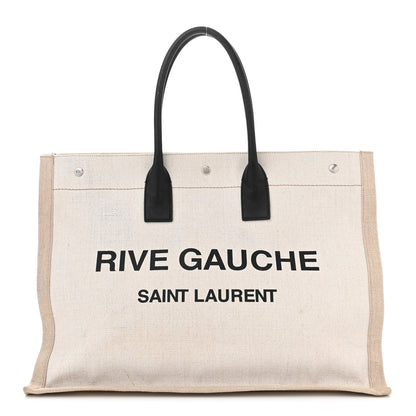 Saint Laurent Linen Calfskin Rive Gauche Tote Optic White 1 of 16