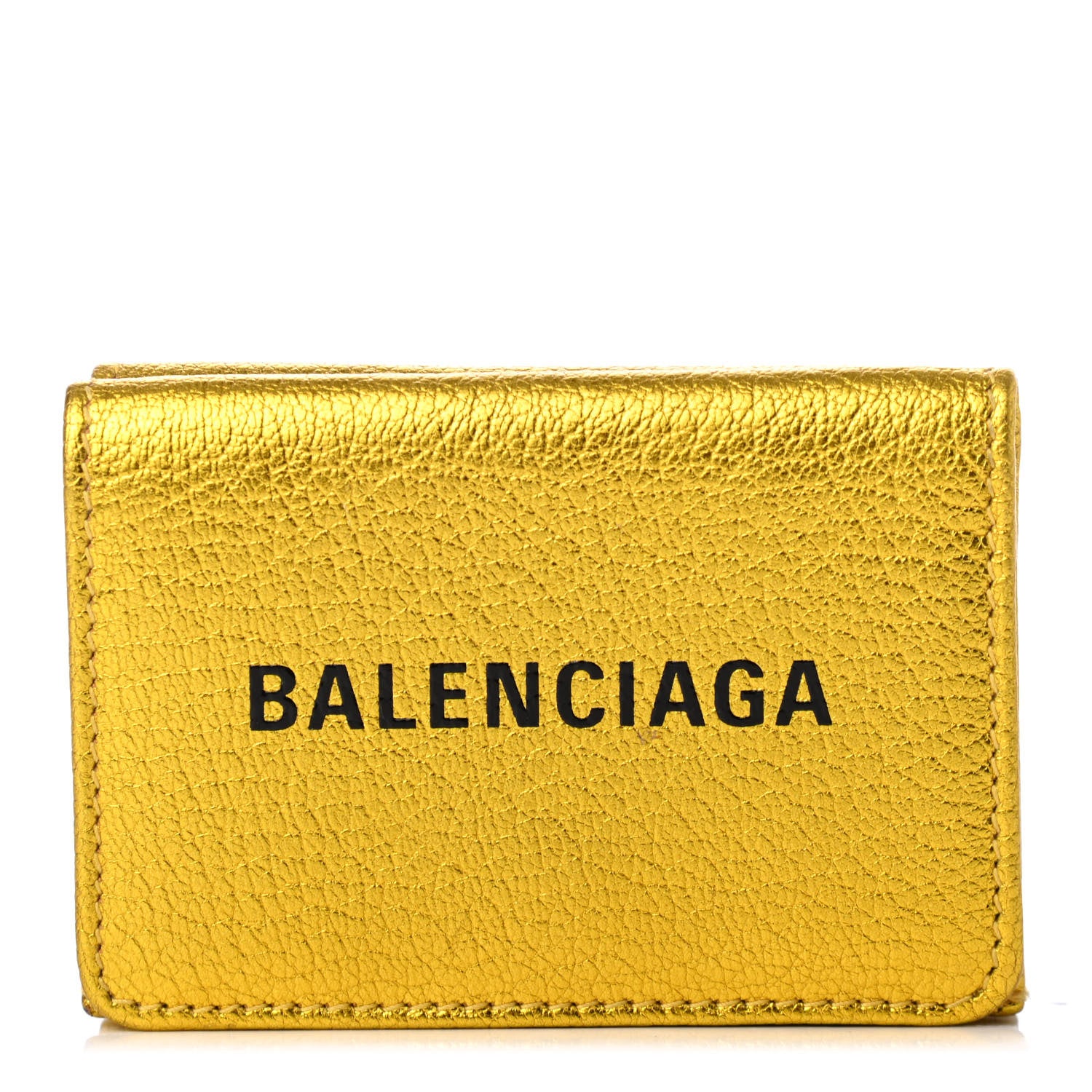 Balenciaga Metallic Goatskin Logo Mini Everyday Wallet Oro Black 1 of 7